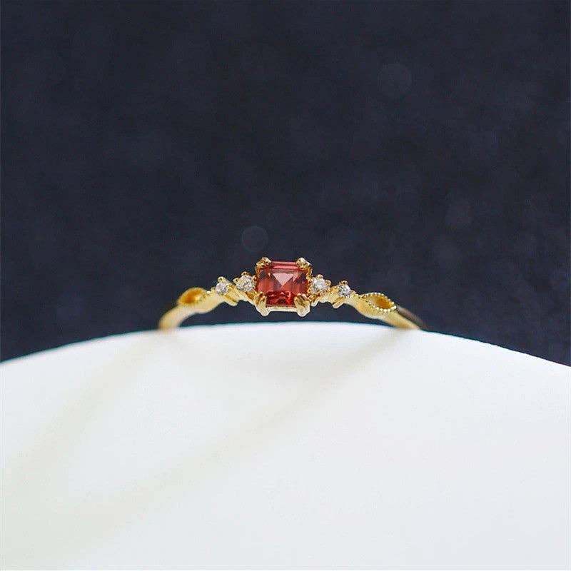 Gold Vintage Garnet Stone Thin Band Ring