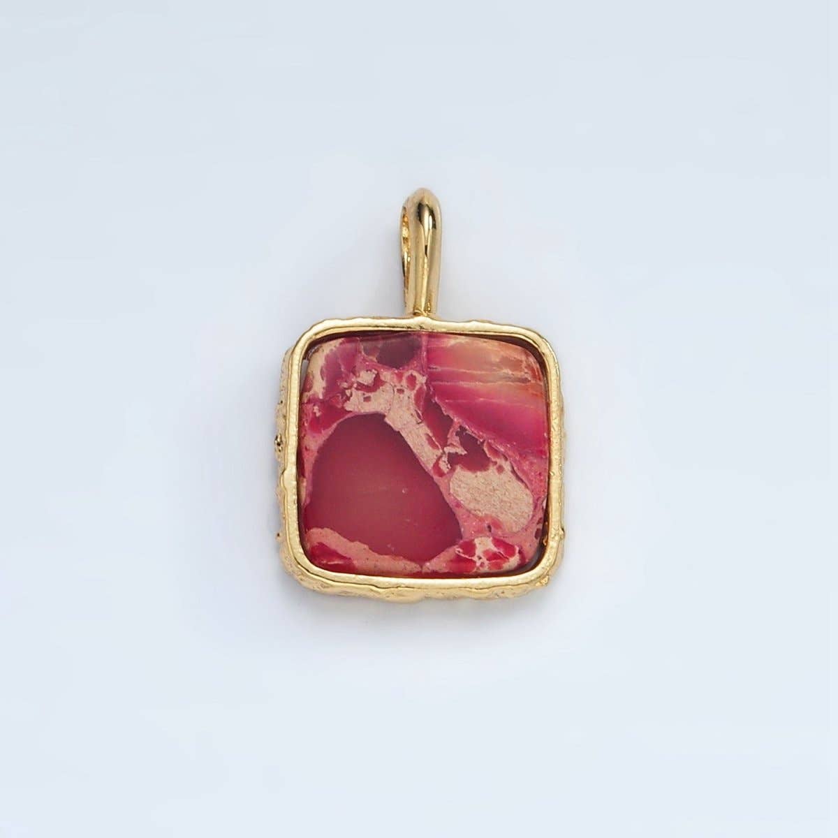 24K Gold Filled 18mm Square Natural Gemstone Foil Pendant | AA1358-AA1364