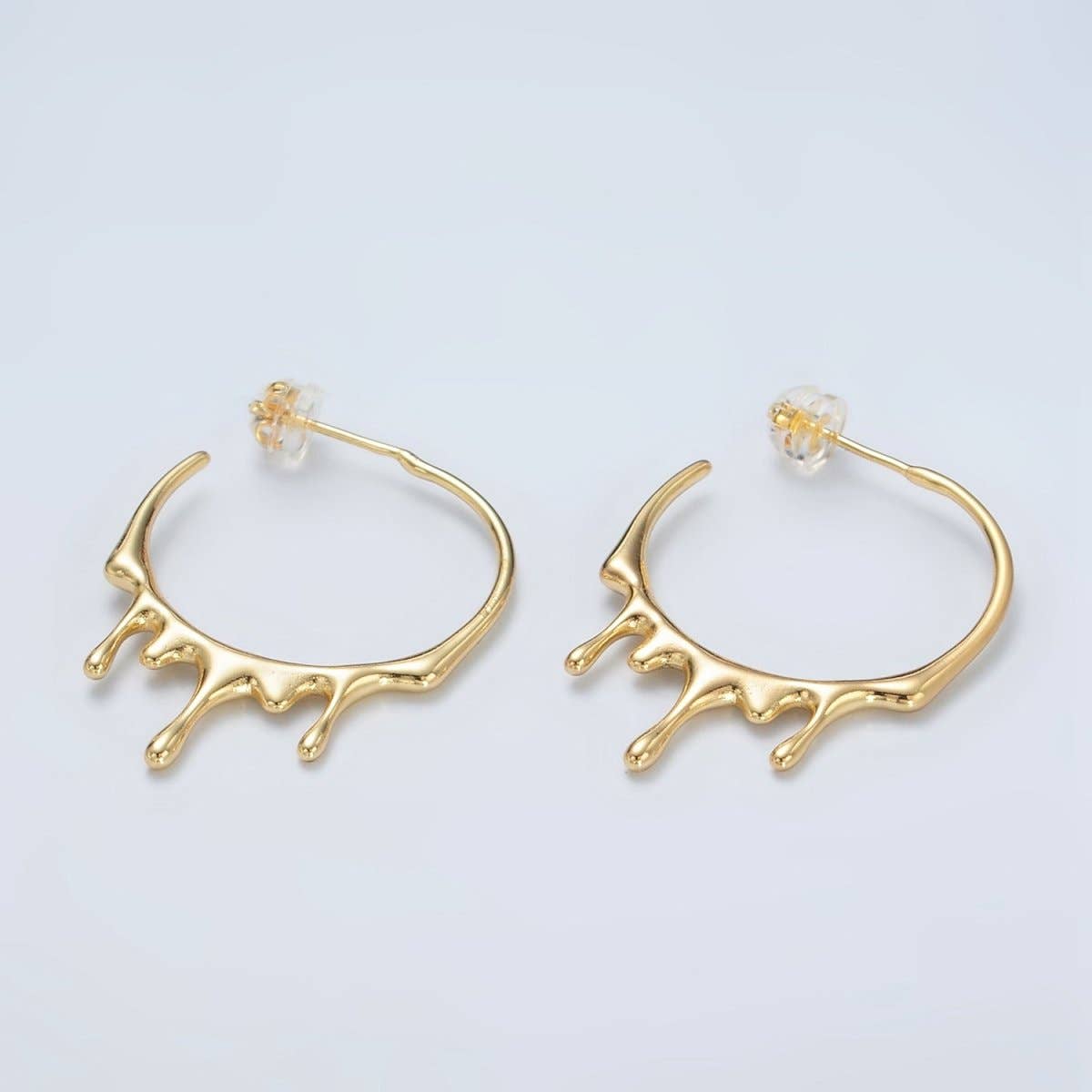 24K Gold Filled 25mm Molten Drip Minimalist C-Shaped Hoop Earrings | Q460