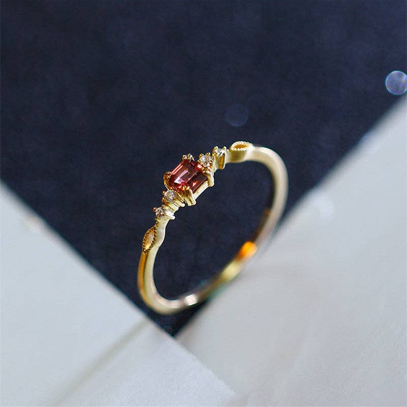 Gold Vintage Garnet Stone Thin Band Ring