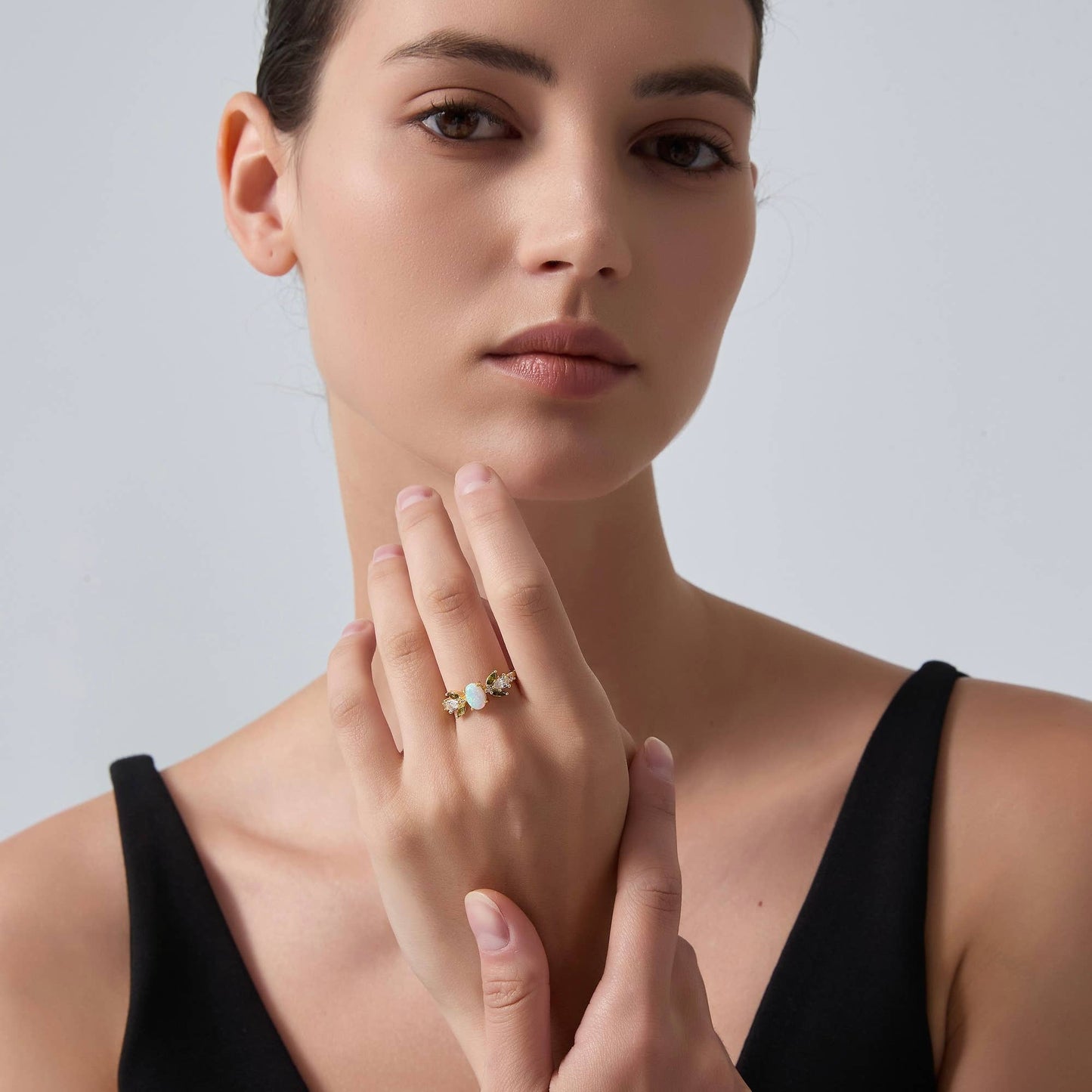 Oval Opal Olive Leaf Stacking Ring
