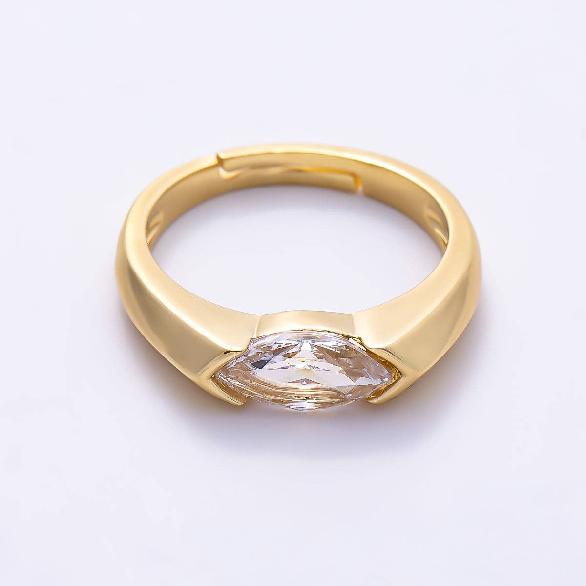 16K Gold Filled Clear CZ Marquise Solitaire Ring in Gold & Silver | Rings-00404 Rings-00405