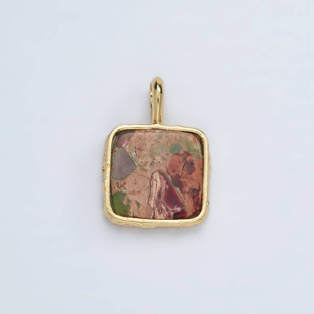 24K Gold Filled 18mm Square Natural Gemstone Foil Pendant | AA1358-AA1364
