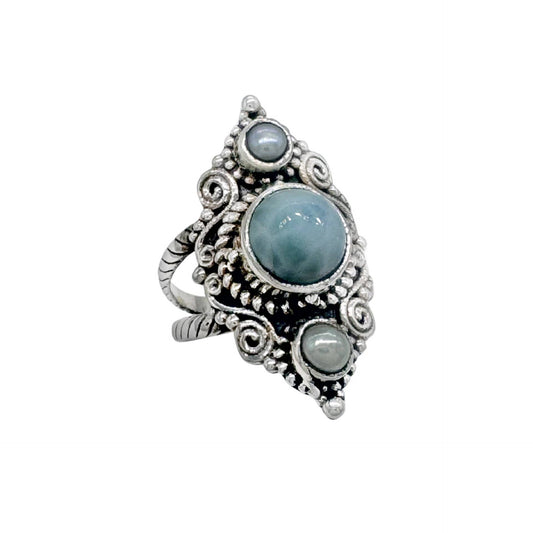 The Oceans Whisper Sterling Silver Ring W/ Larimar And Pearl
