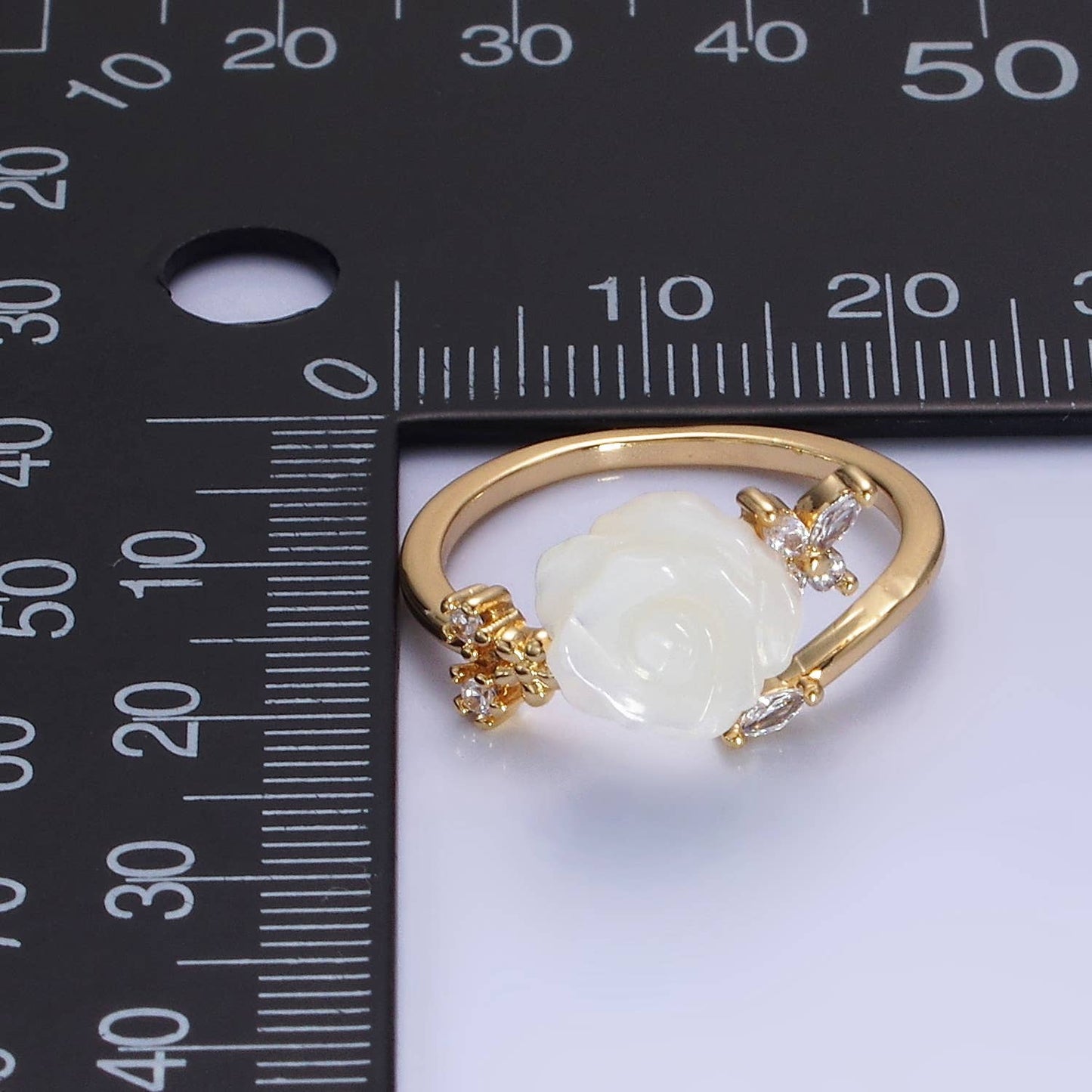 14K Gold Filled Rose Flower Pearl Marquise CZ Leaf Ring