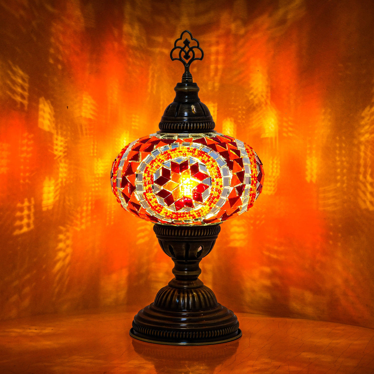 Decorative Table Lamp, Red Orange Turkish Mosaic