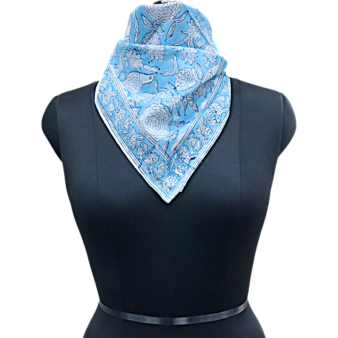 Blue Skies - Hand Block Printed Cotton Bandana (KK1518)