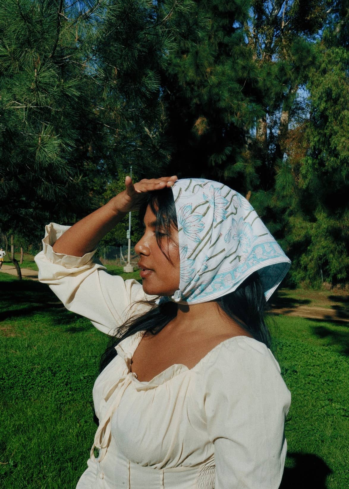Marshmallow Lagoon - Block Printed Cotton Bandana (KK1560)