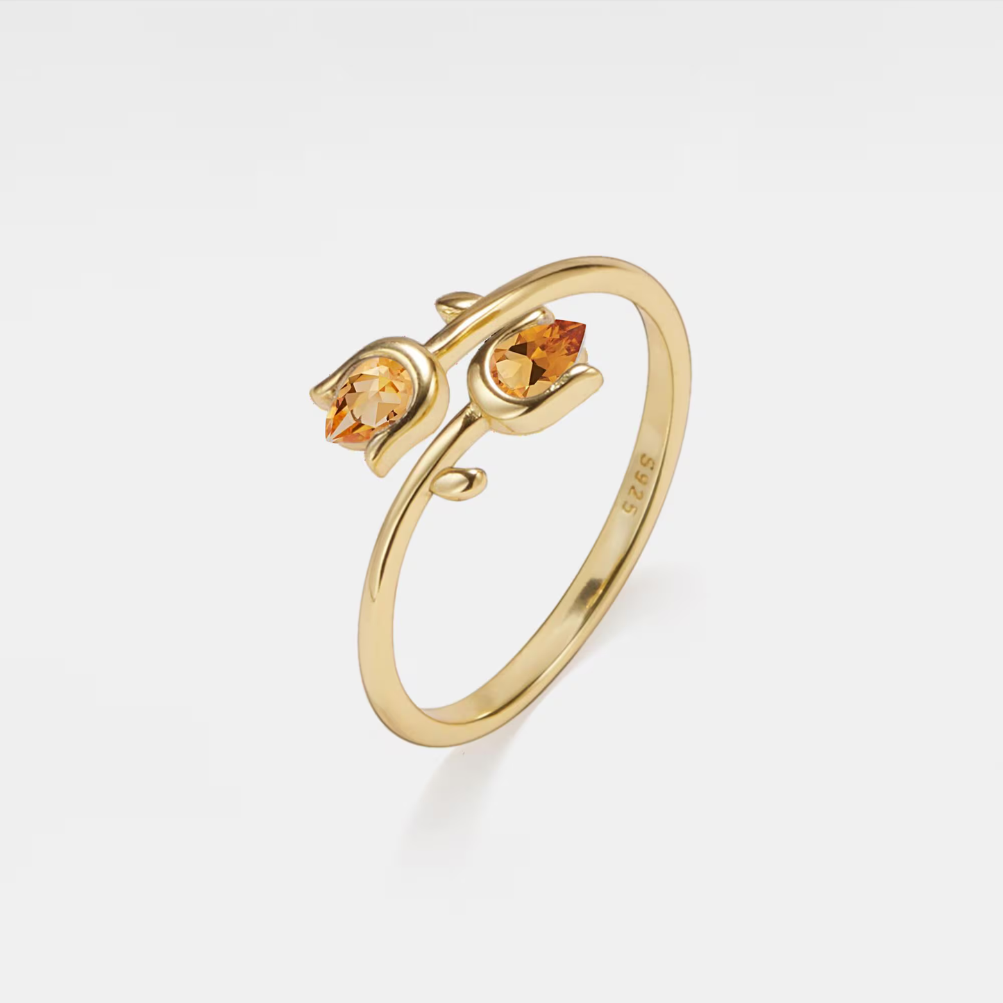 Citrine Tulip Flower Bypass Ring
