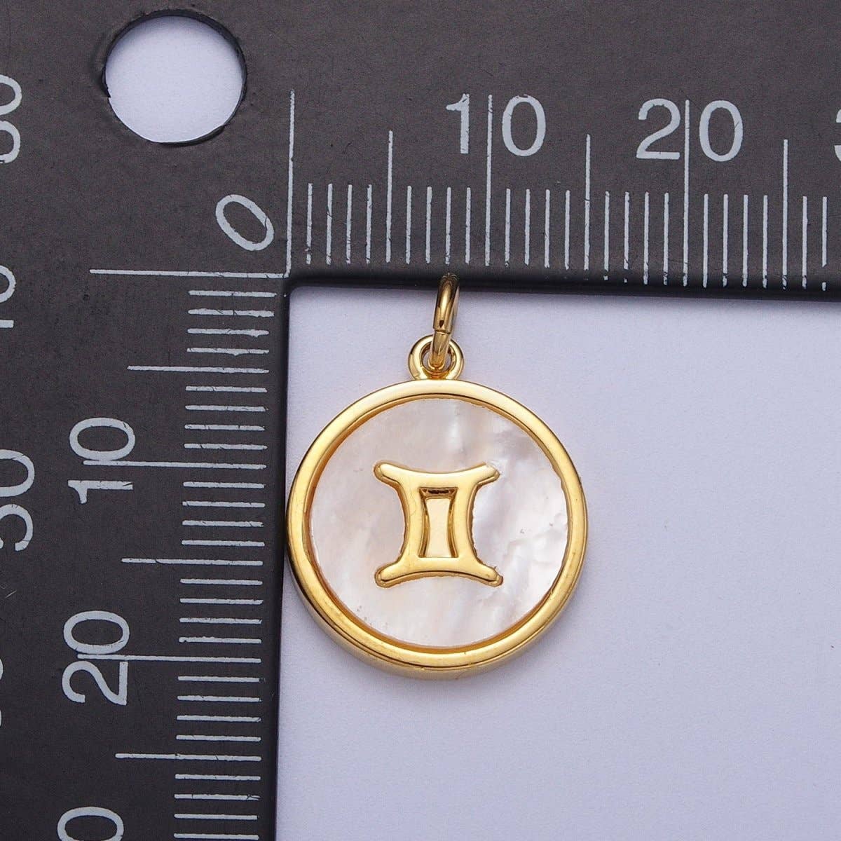 24K Gold Filled Zodiac Signs Shell Pearl Round Coin Charm Astrology Jewelry Making | A-A1367-A-A1372