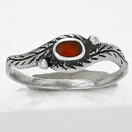 Oval Carnelian Sterling Silver Feather Ring
