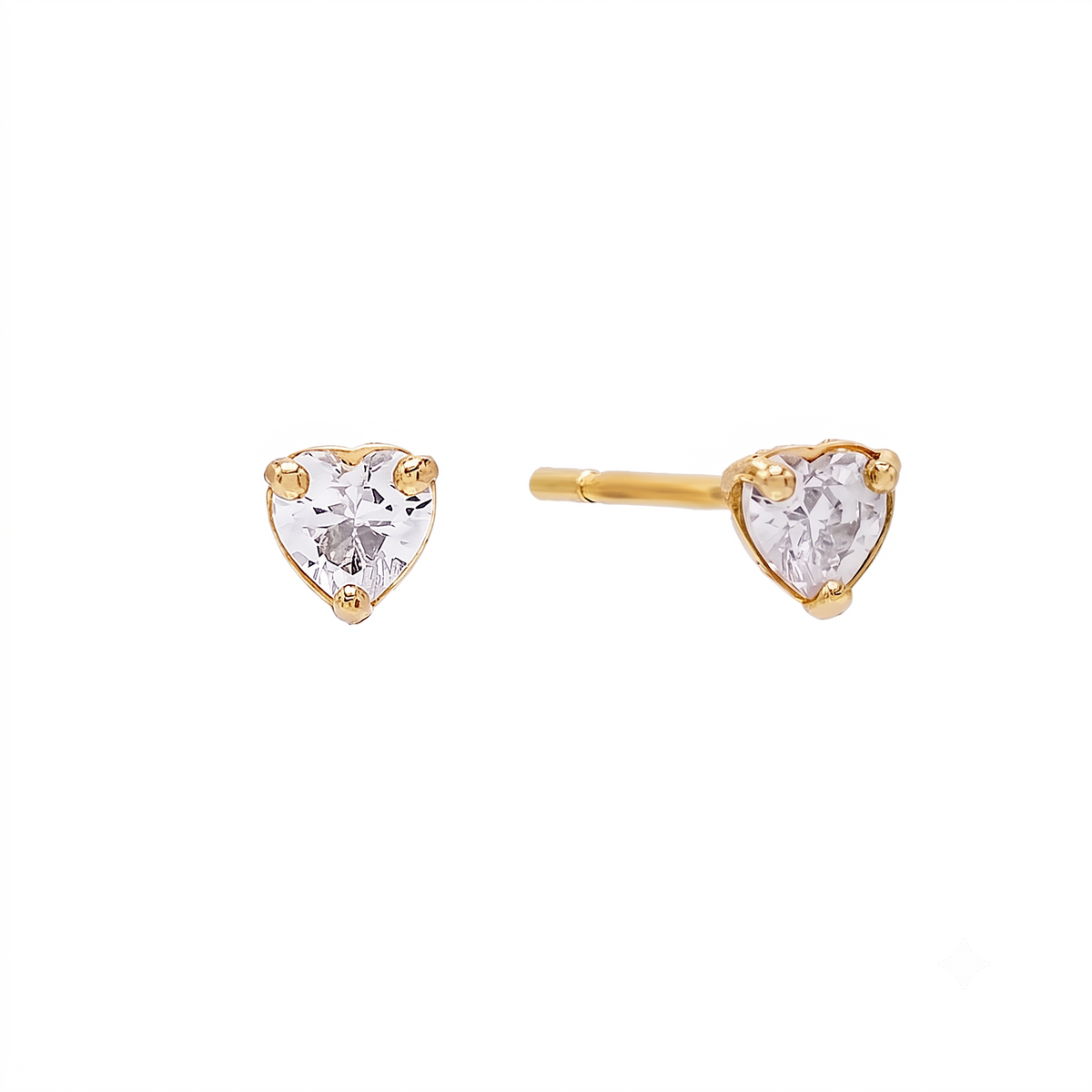 CZ Heart Stud Earrings - Gold