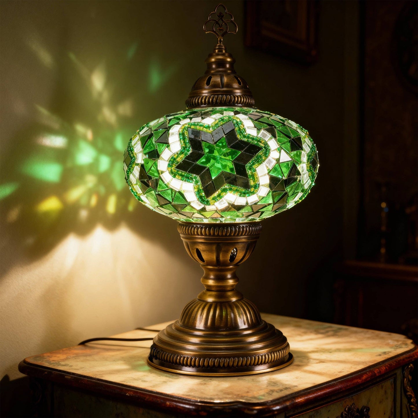 Handmade Turkish Mosaic Table Lamp Green