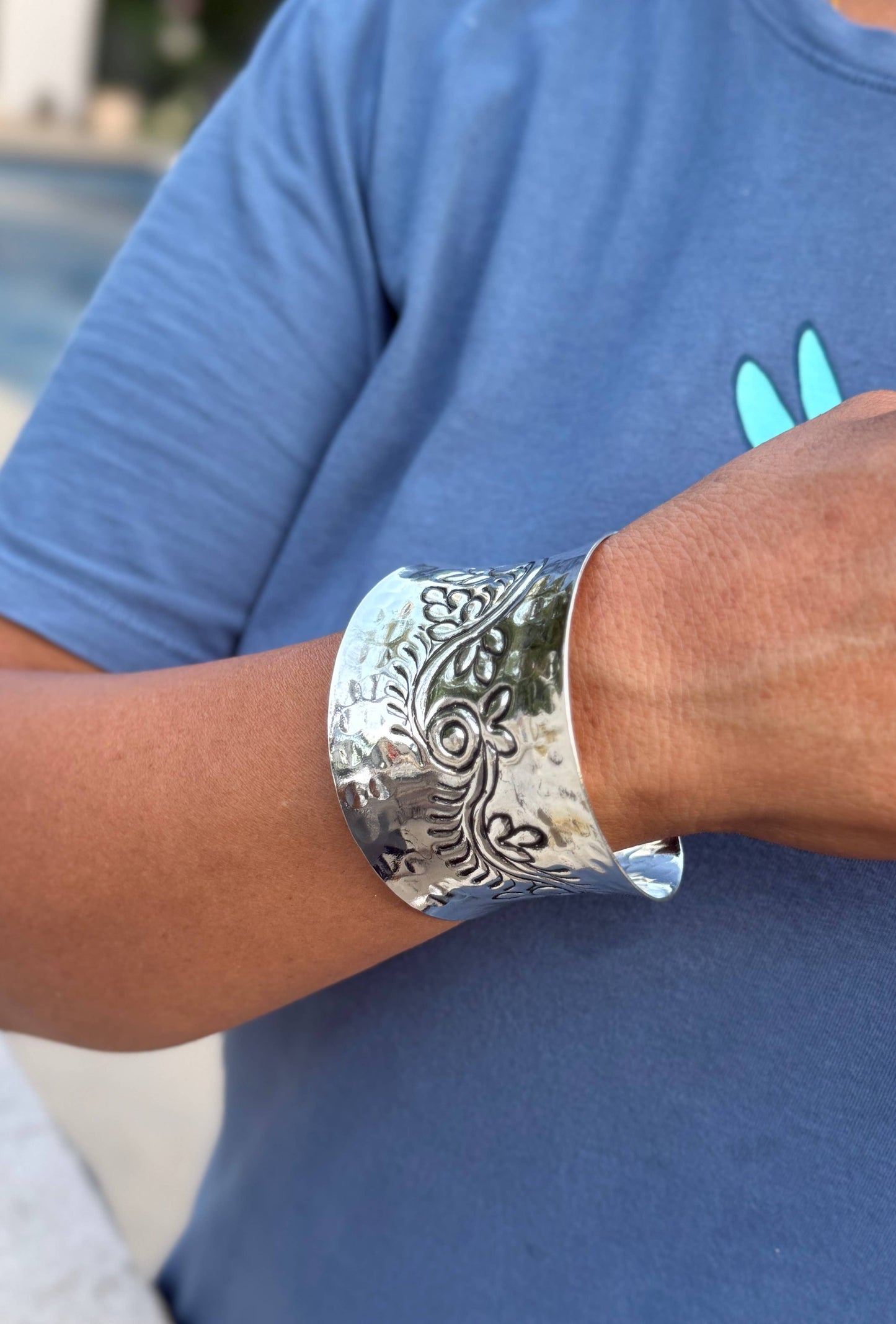 Handcrafted Floral Cuff Bracelet Bohemian Hippie Ethnic