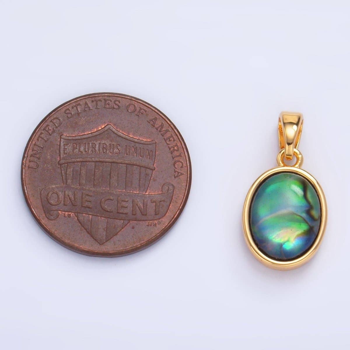 24K Gold Filled Abalone Gemstone Oval Bezel Pendant | AA1019