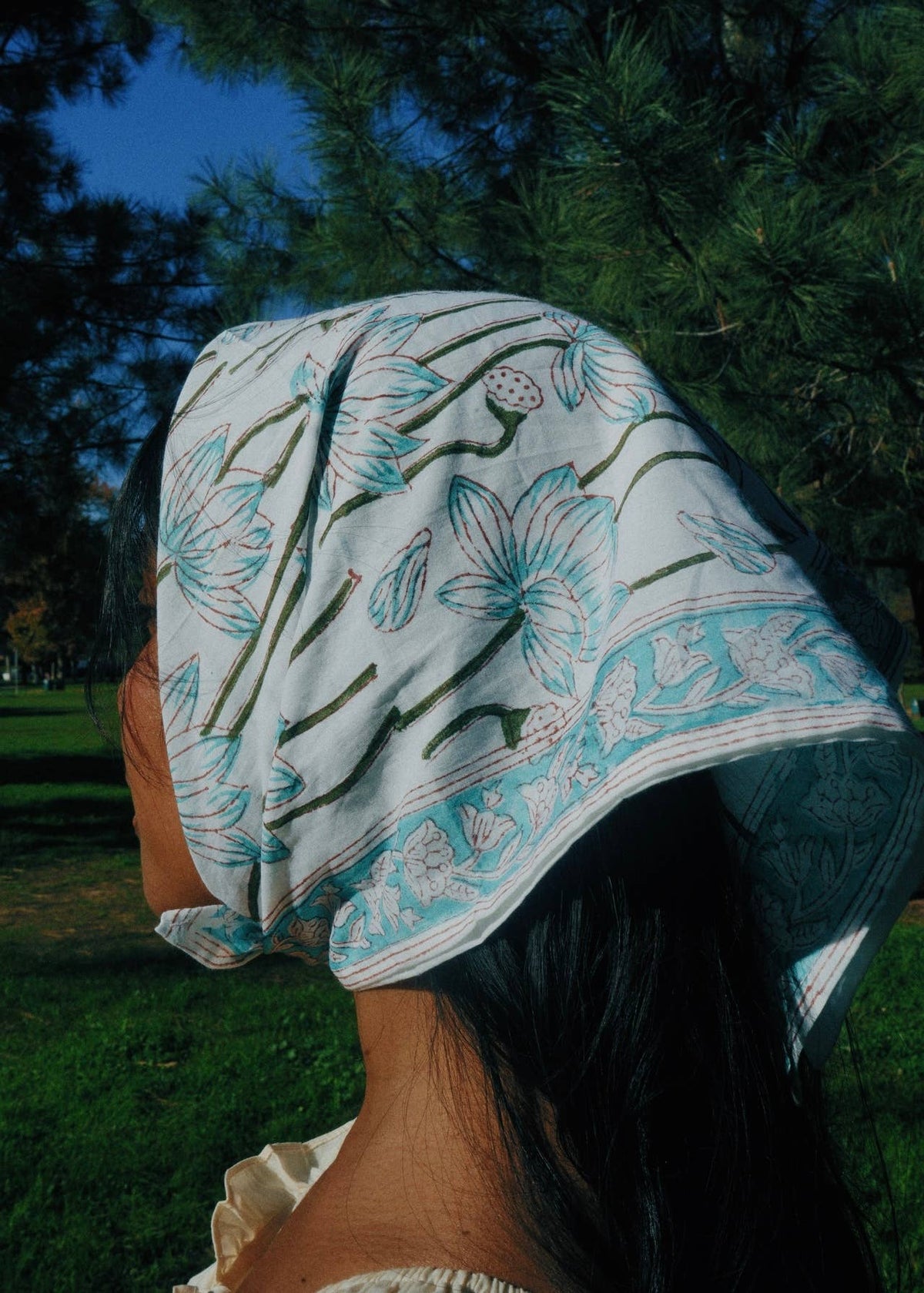 Marshmallow Lagoon - Block Printed Cotton Bandana (KK1560)