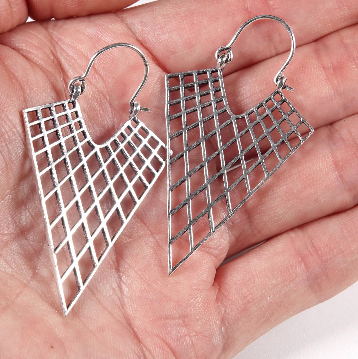 Triangular Mesh Earrings of Golden and Silver Color