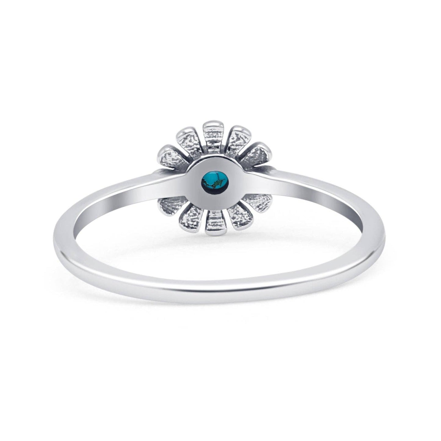 Round Turquoise Sunflower Ring Oxidized
