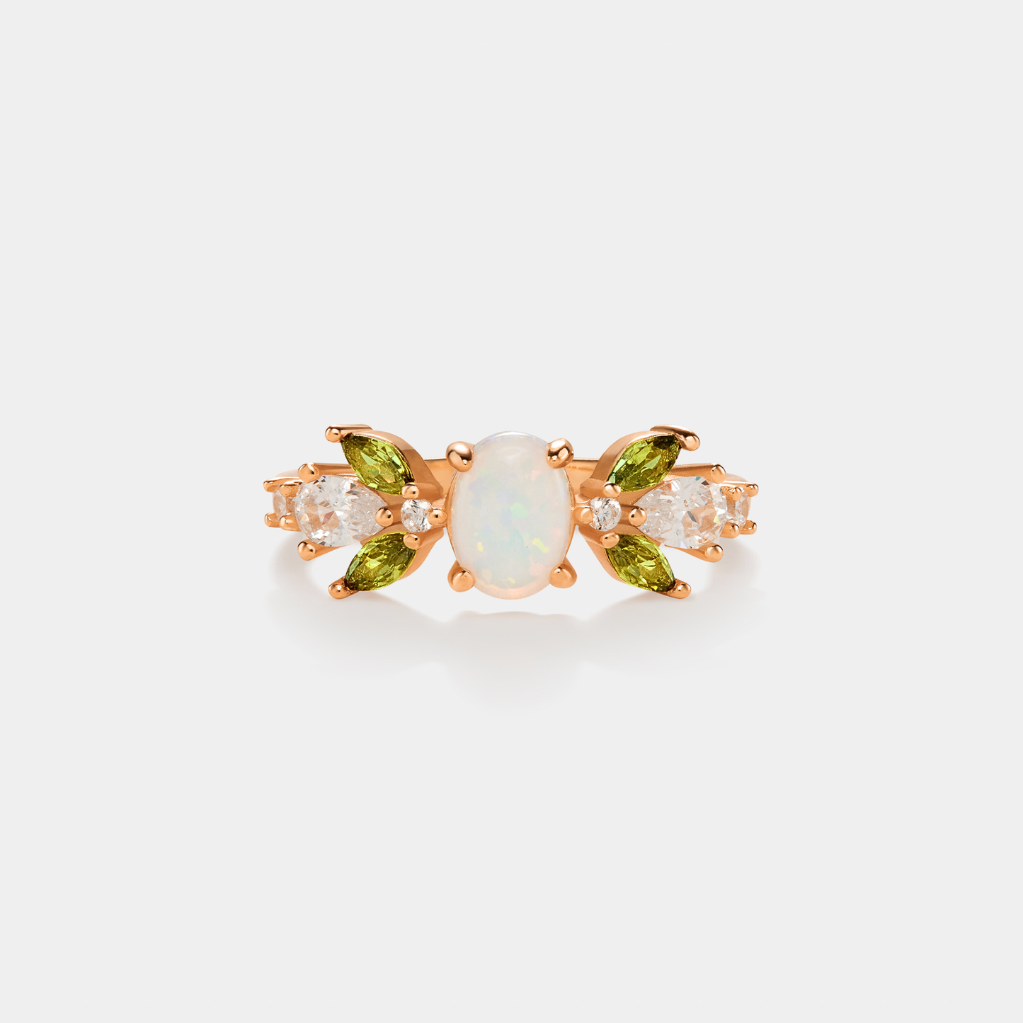 Oval Opal Olive Leaf Stacking Ring