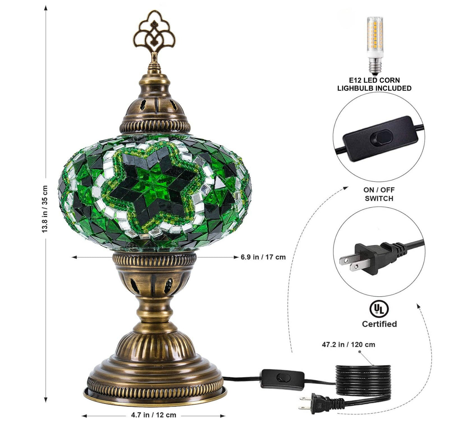 Handmade Turkish Mosaic Table Lamp Green