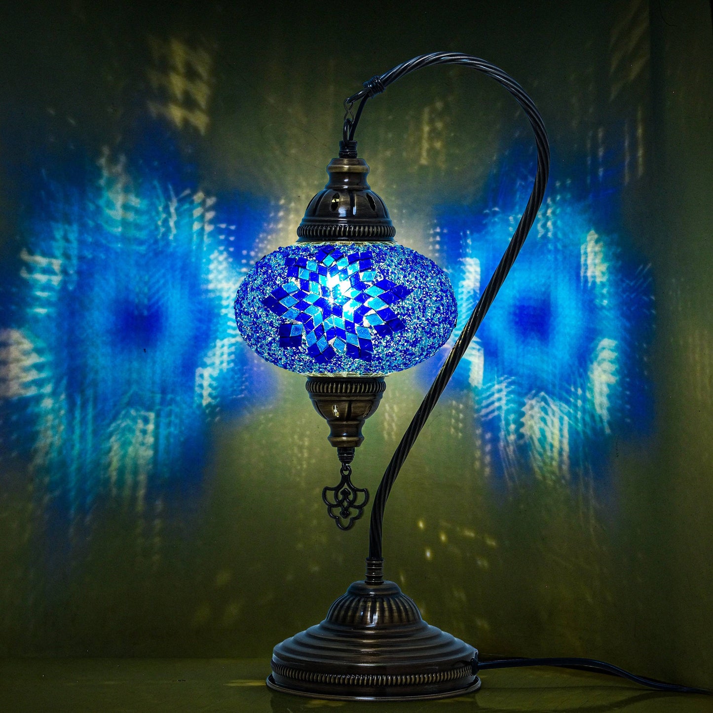 Handmade Turkish Mosaic Swan Table Lamp Blue