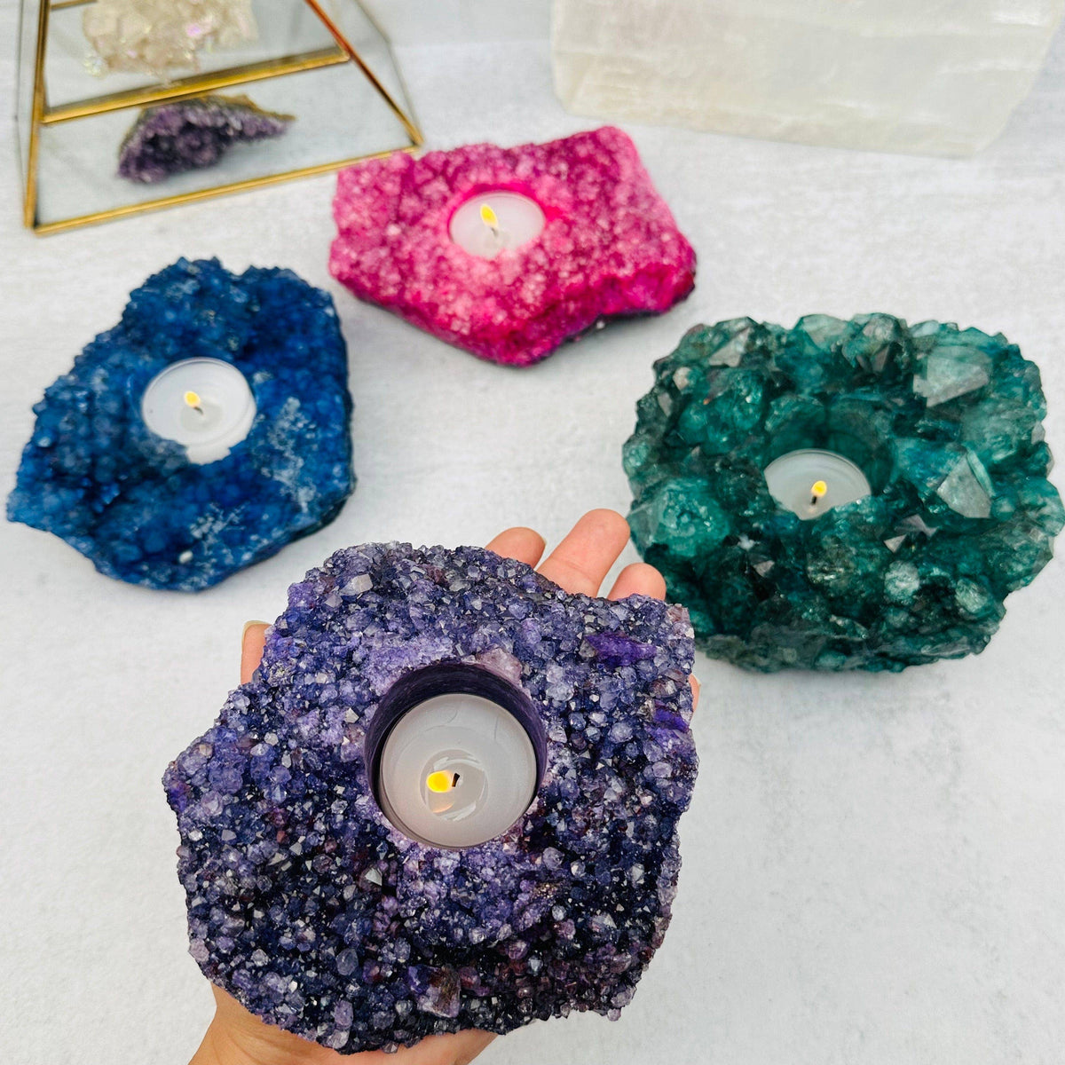 Crystal Cluster Candle Holder with Dyed Quartz