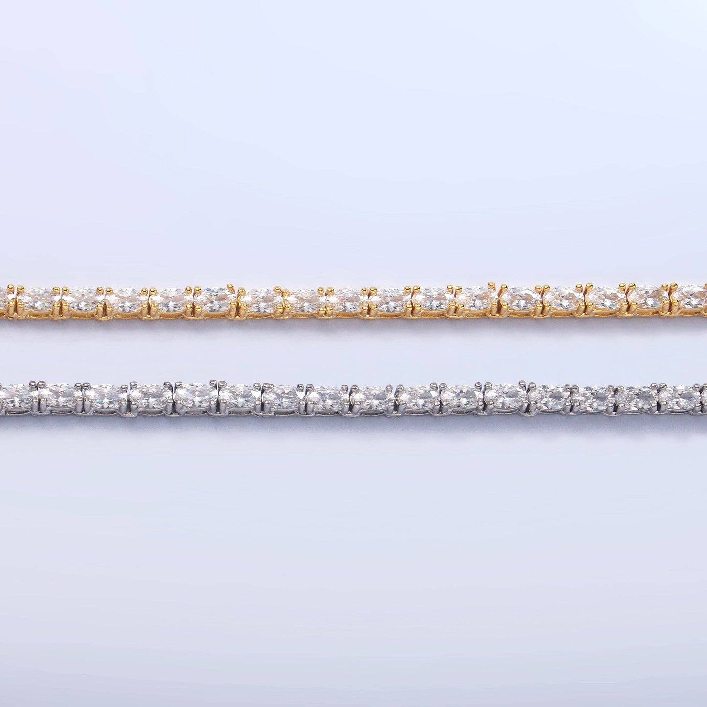 24K Gold Filled Clear Oval CZ Tennis Chain Bracelet in Gold & Silver | WA-3032 WA-3033