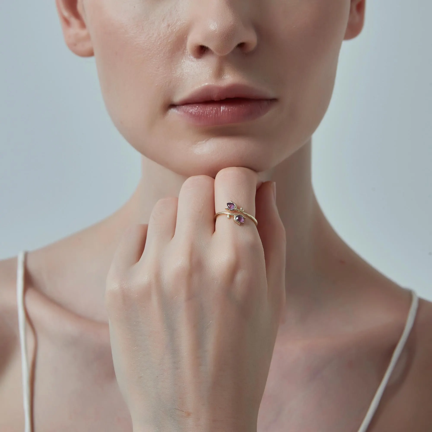 Amethyst Tulip Flower Stacking Ring