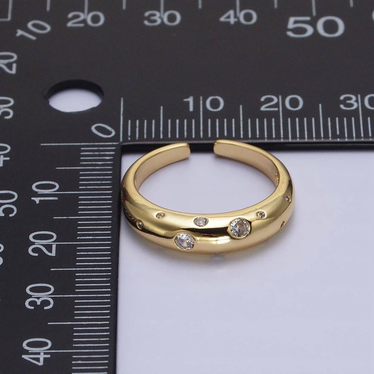 Dainty Gold Bubble Round CZ Band Ring for Minimalist Jewelry R-238