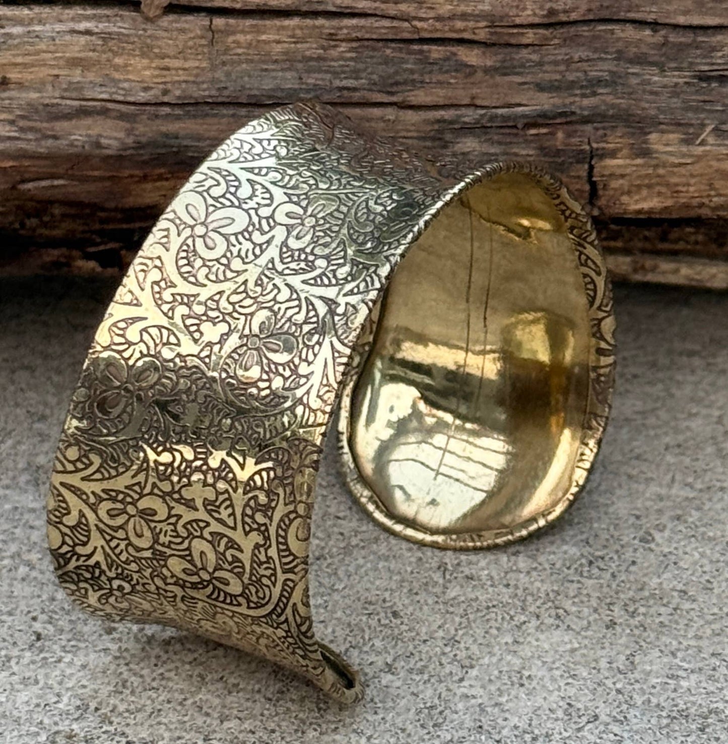 Handcrafted Engraved Floral Cuff Bracelet Bohemian Hippie