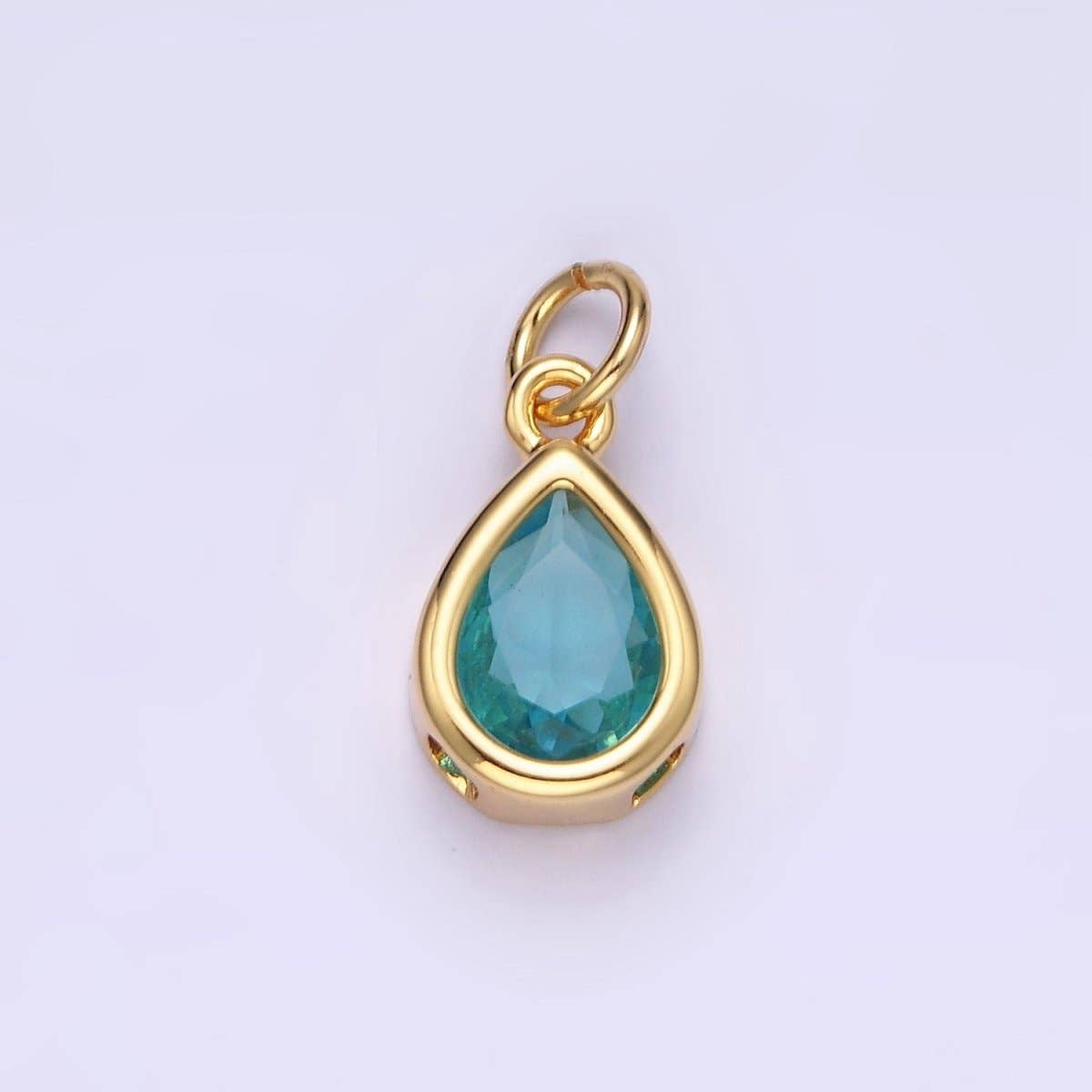 14K Gold Filled 15mm Personalized Birthstone Teardrop Cubic Zirconia CZ Bezel Charm in Silver & Gold | N1624 - N1647