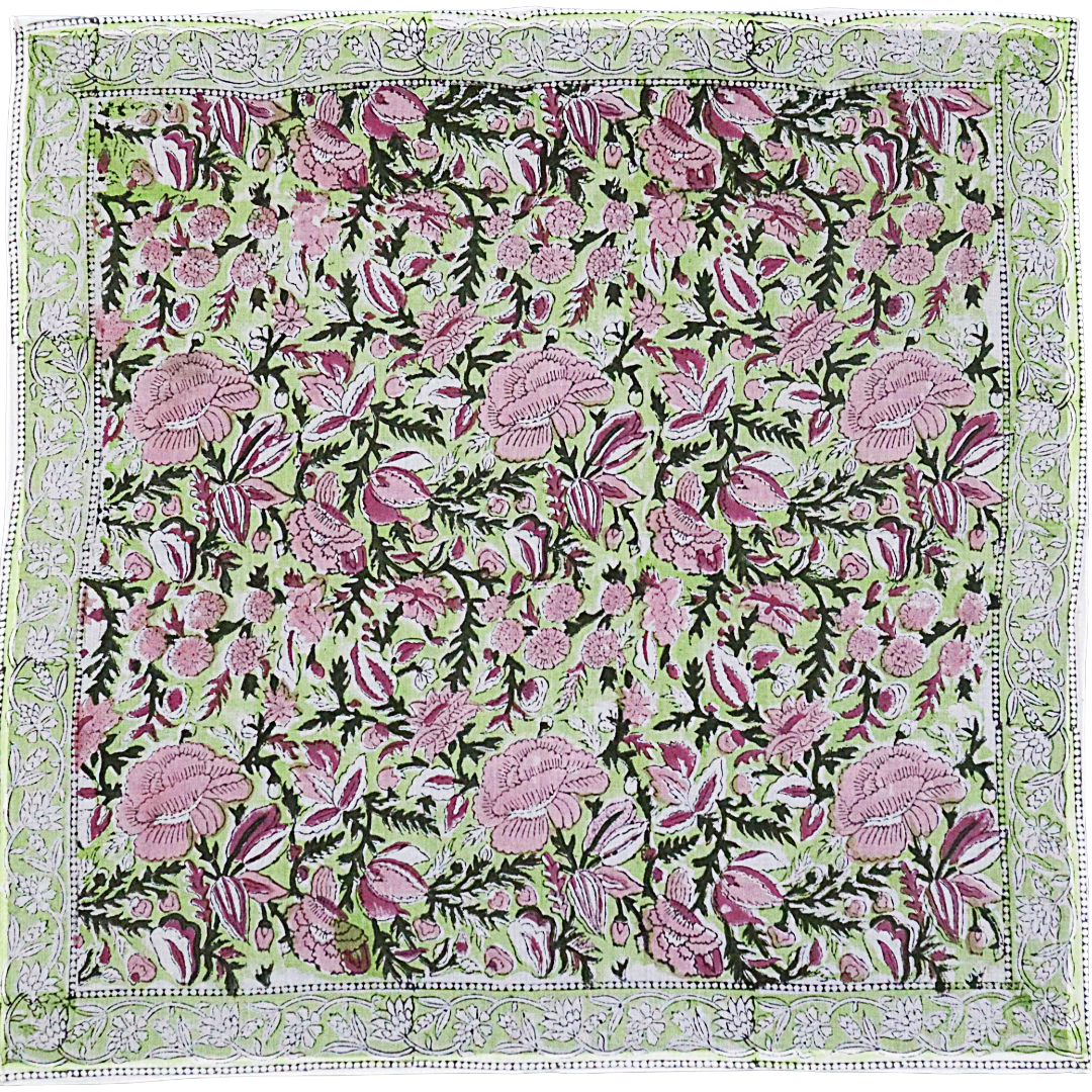 Spring Rose Garden - Block Printed Cotton Bandana (KK1556)
