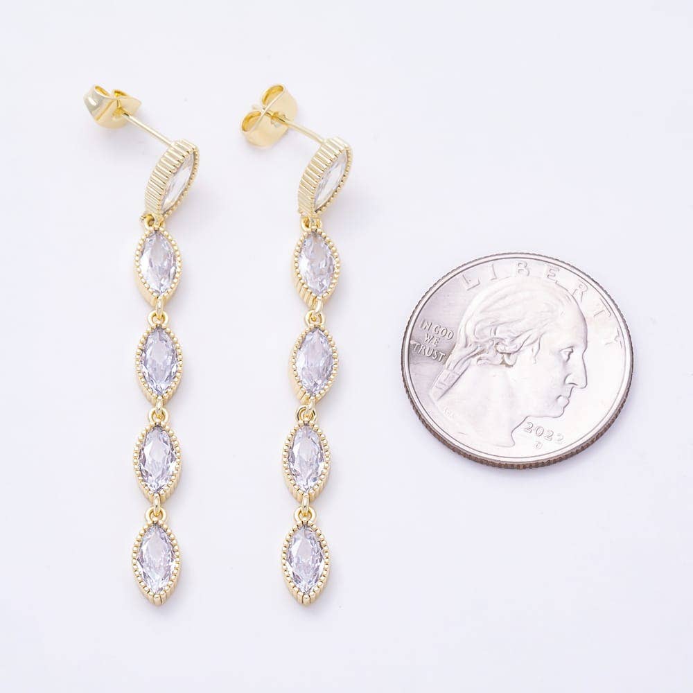 16K Gold Filled 53mm Marquise CZ Statement Dangle Drop Earrings| Earrings-00938