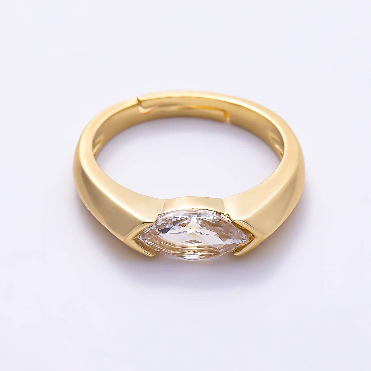 16K Gold Filled Clear CZ Marquise Solitaire Ring in Gold & Silver | Rings-00404 Rings-00405