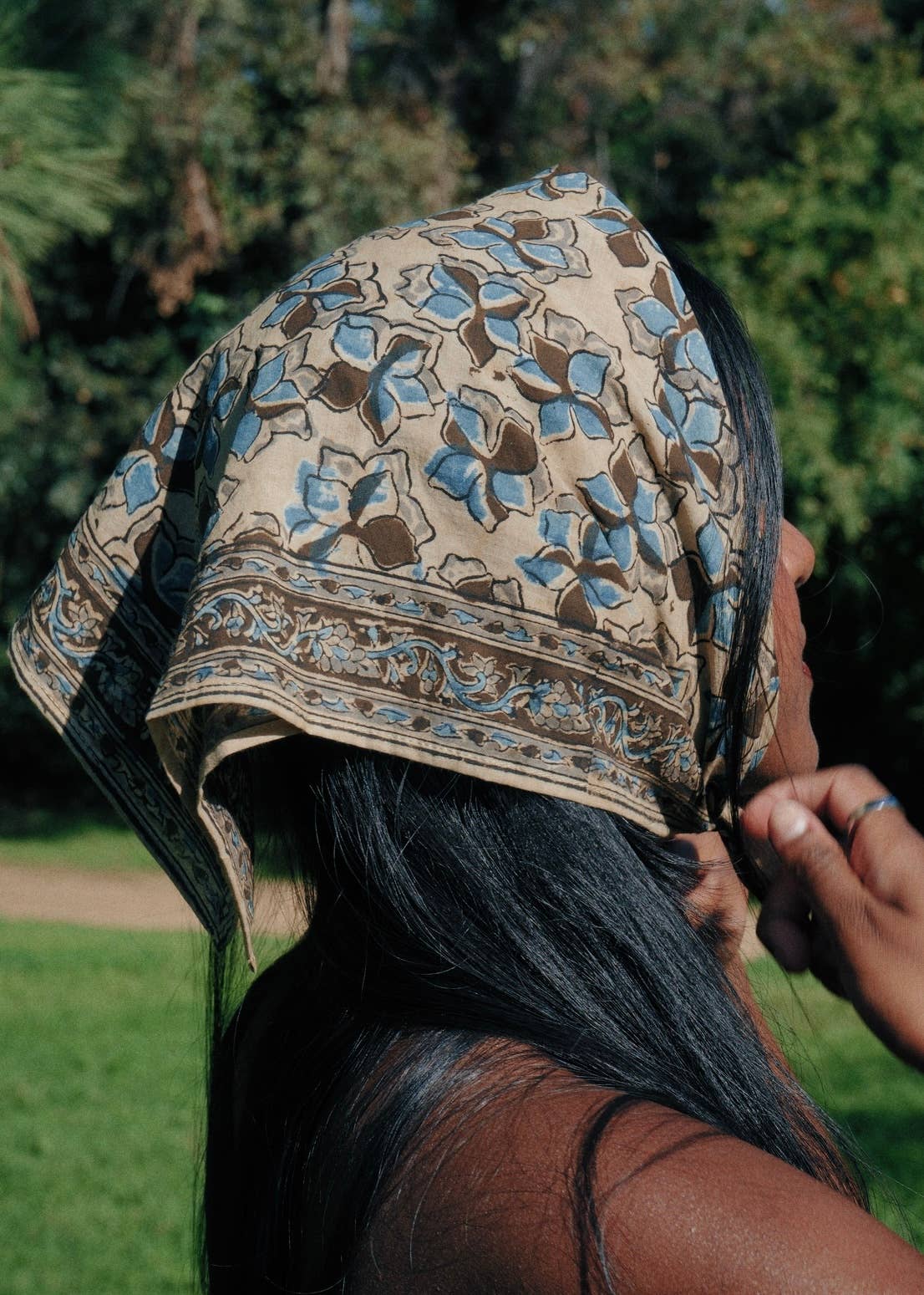 Blue Jay - Kalamkari Cotton Bandana (KK1462)