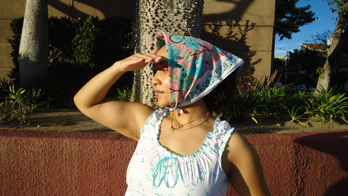 Rose Sky Paisley - Block Printed Cotton Bandana (KK1544)