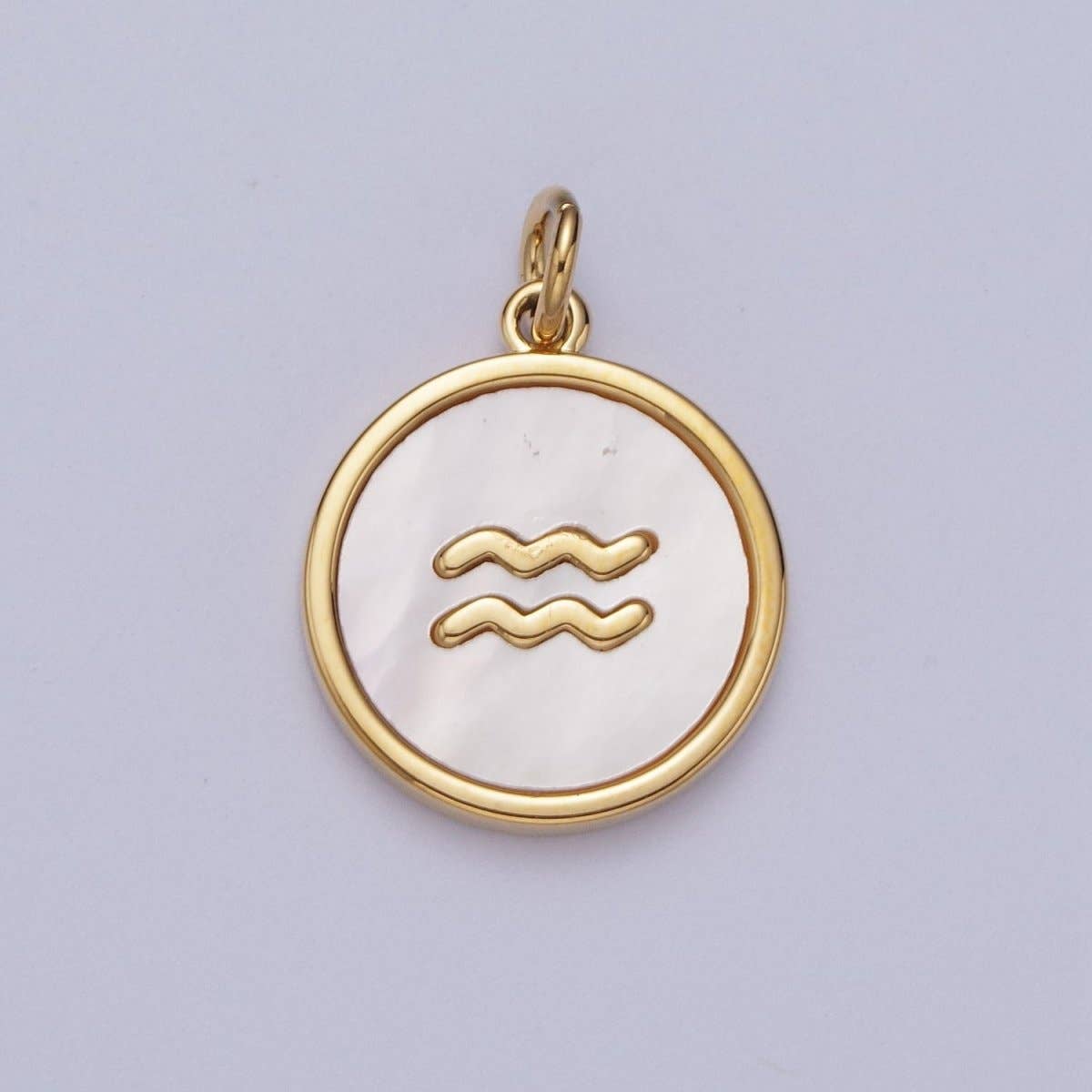 24K Gold Filled Zodiac Signs Shell Pearl Round Coin Charm Astrology Jewelry Making | A-A1367-A-A1372