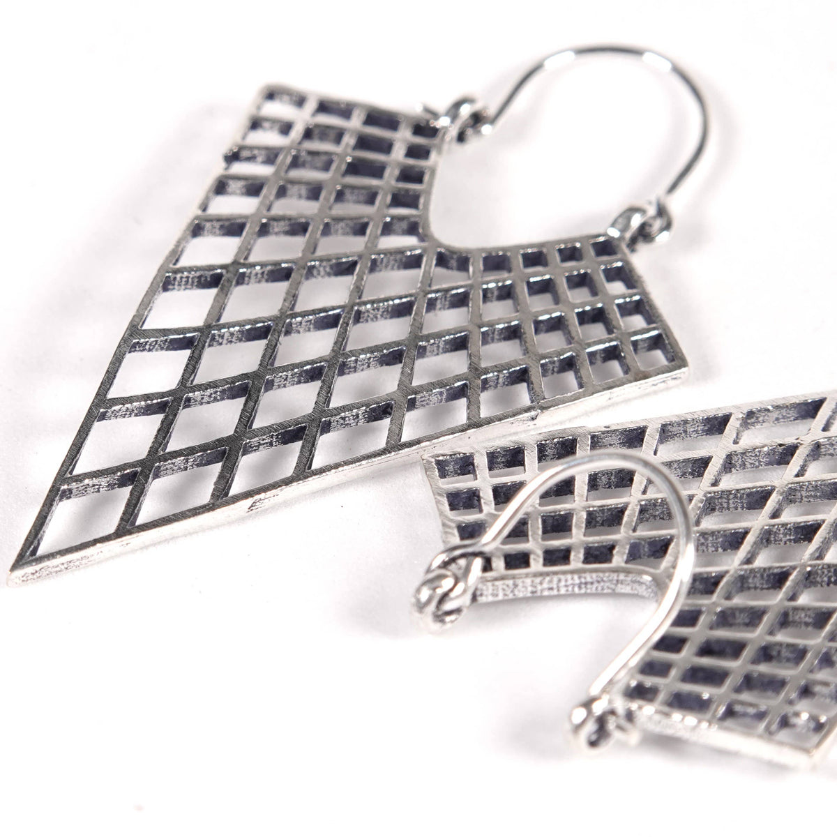 Triangular Mesh Earrings of Golden and Silver Color