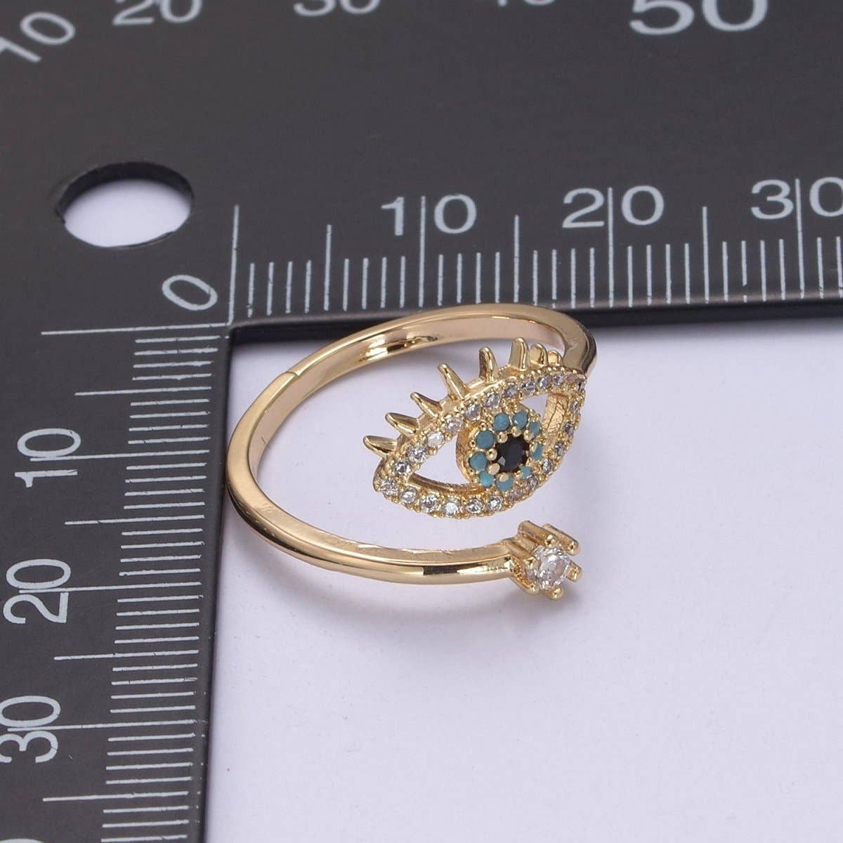 Gold Filled Eye Ring, Evil Eye, CZ Eye Ring Good Luck Open Adjustable Ring
