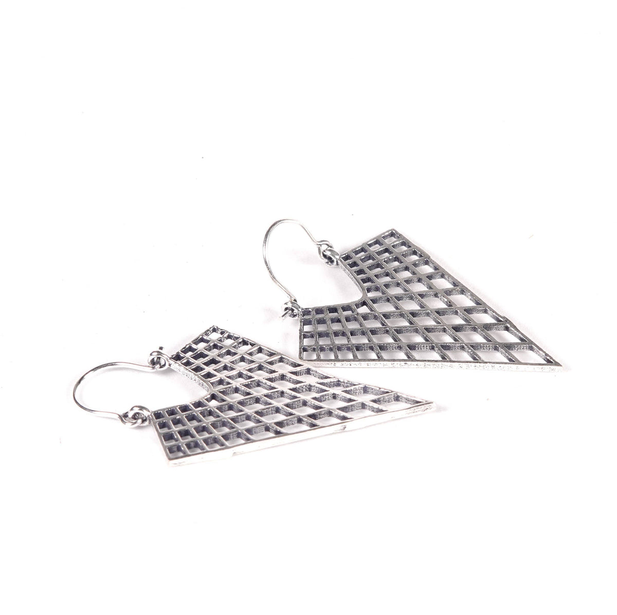 Triangular Mesh Earrings of Golden and Silver Color