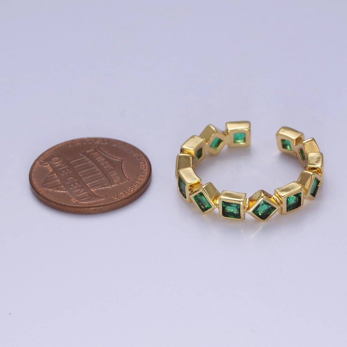 Dainty Emerald Green Geometric CZ Ring Green Square Rhombus Ring O-2103