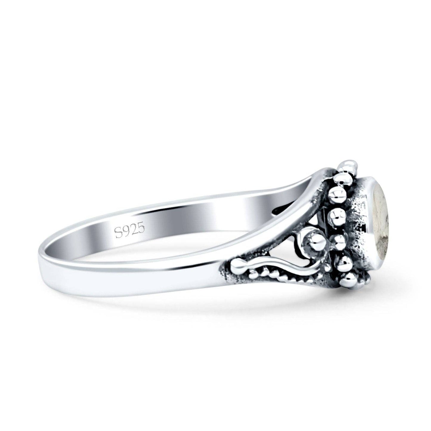 Oval White Buffalo Turquoise Beaded Ring Oxidized