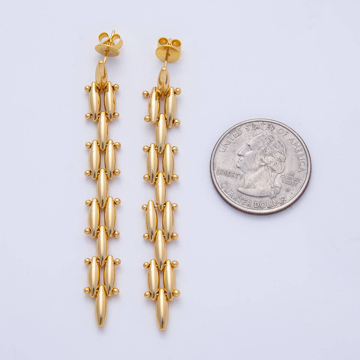 18K Gold Filled 2.5 Inch Panther Chain Drop Stud Earrings | AE620