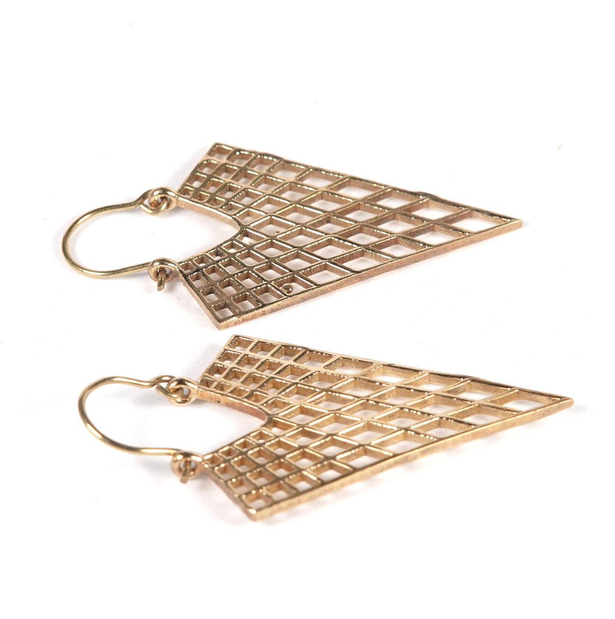 Triangular Mesh Earrings of Golden and Silver Color