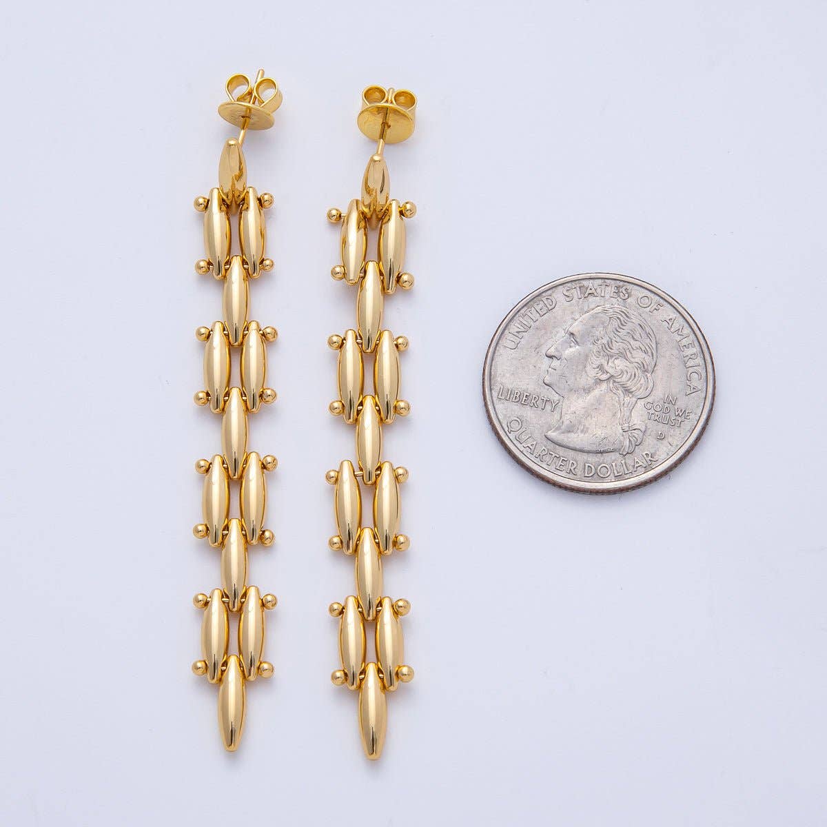 18K Gold Filled 2.5 Inch Panther Chain Drop Stud Earrings | AE620