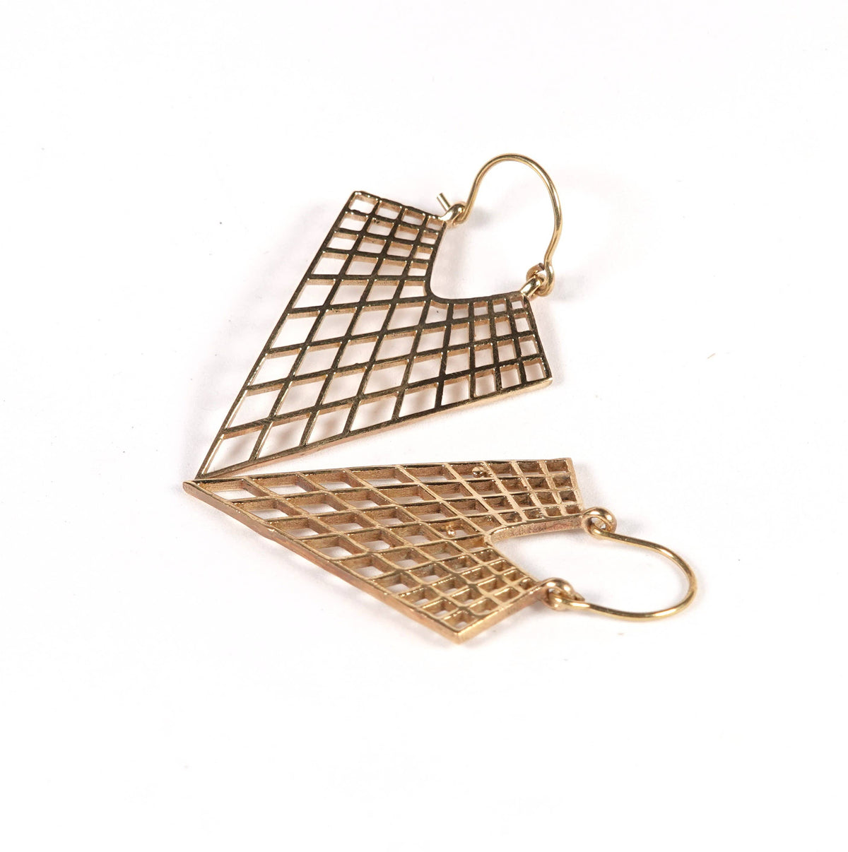Triangular Mesh Earrings of Golden and Silver Color