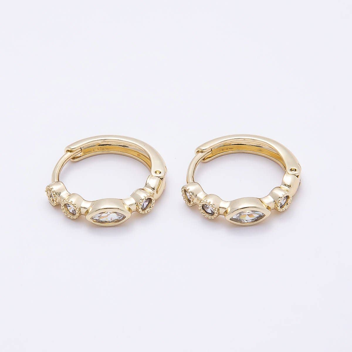 16K Gold Filled 17mm Marquise Round CZ Bezel Cartilage Huggie Earrings | Earrings-00431