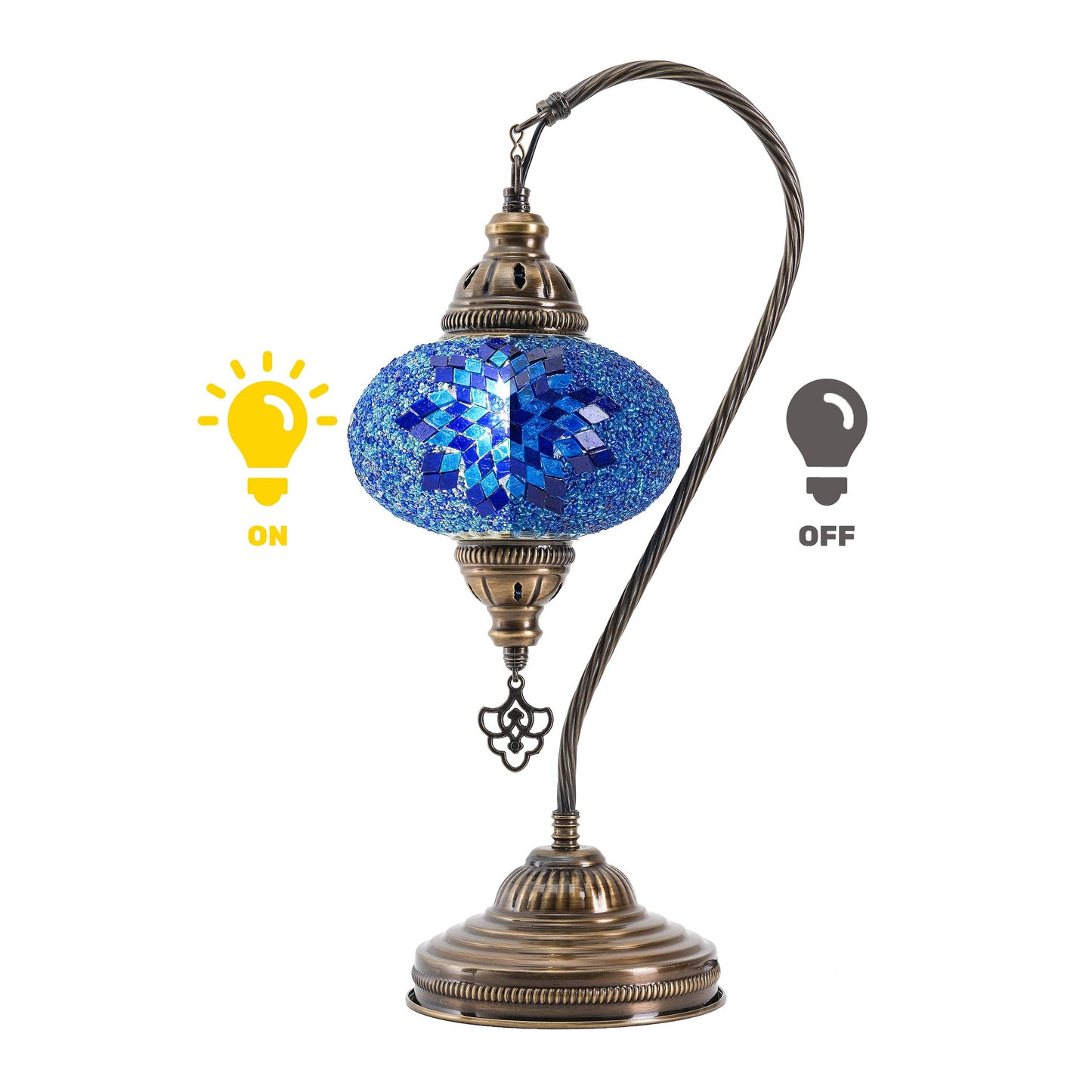Handmade Turkish Mosaic Swan Table Lamp Blue