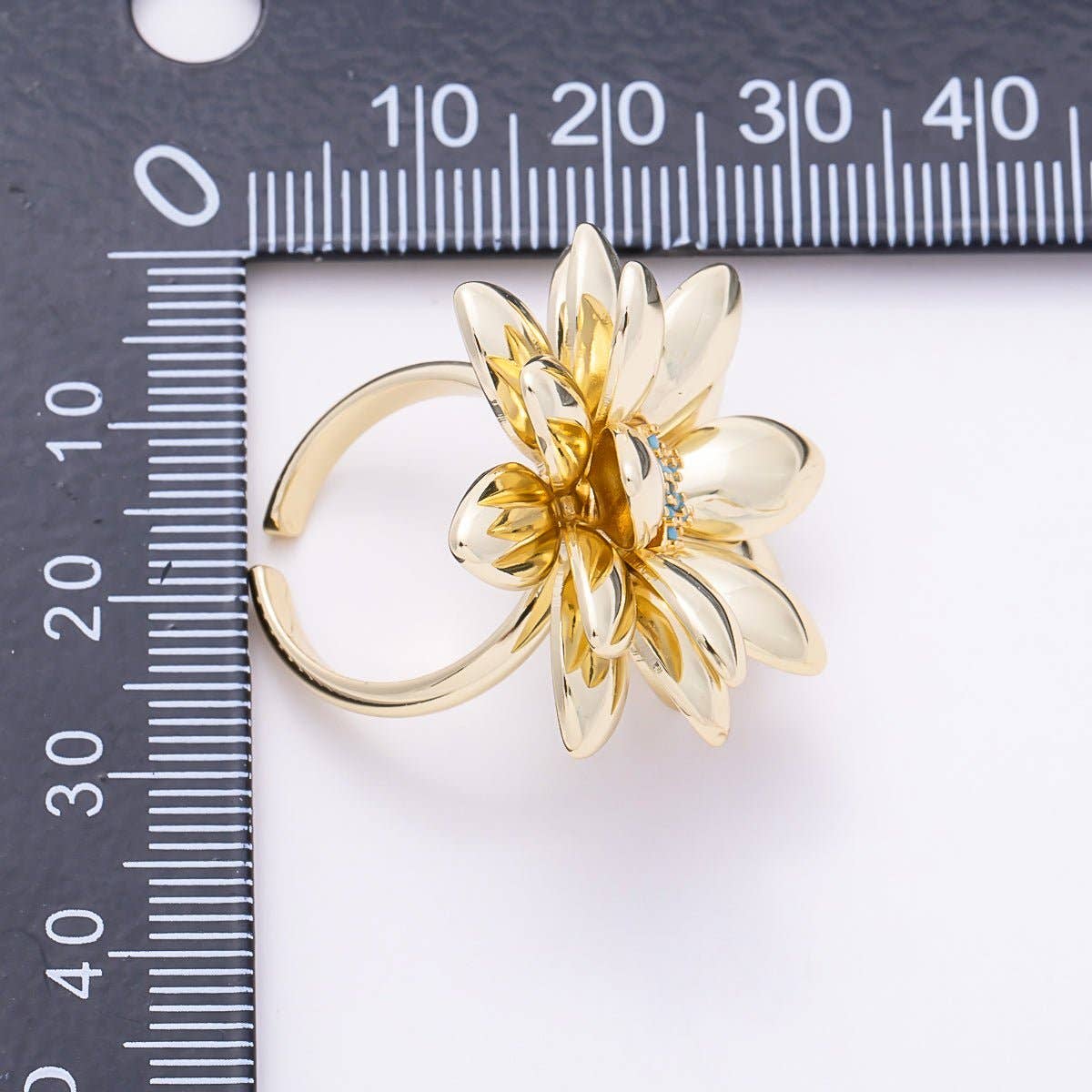 16K Gold Filled Clear, Turquoise Micro Paved CZ Flower Ring | Rings-00330 Rings-00331