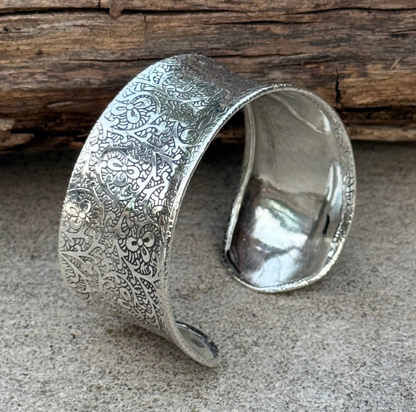 Handcrafted Engraved Floral Cuff Bracelet Bohemian Hippie